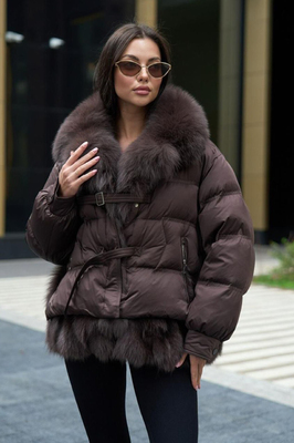 Короткий пуховик прака с мехом песца внутри vivilona Короткий пуховик прака с мехом песца внутри vivilona