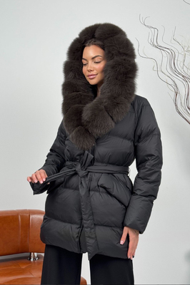 Укороченный пуховик с капюшоном черный