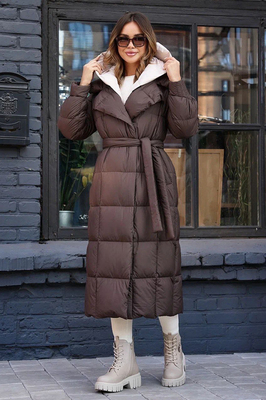 Зимняя длинная куртка оверсайз 2025 года на пуху с пером
