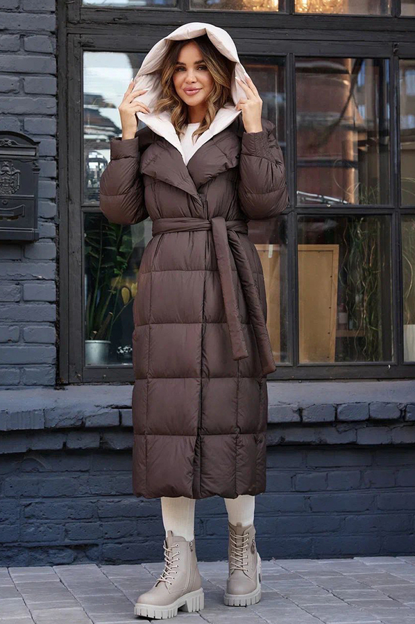 Зимняя длинная куртка оверсайз 2025 года на пуху с пером
