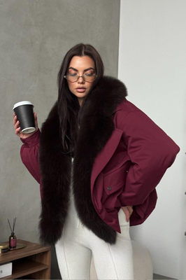 Женский пуховик Tannossto винного цвета утепленный пухом