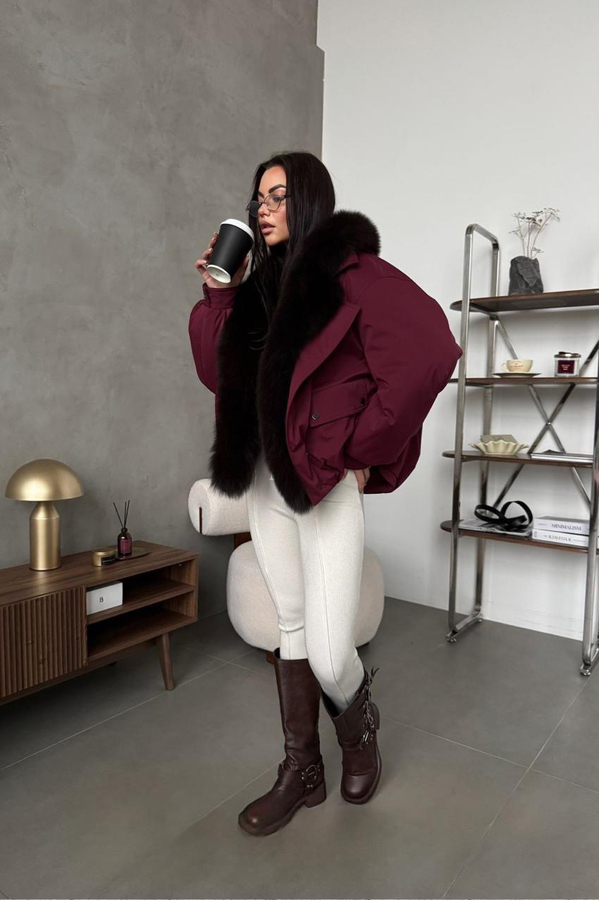 Женский пуховик Tannossto винного цвета утепленный пухом