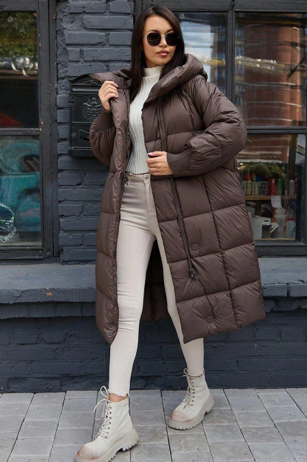 Зимняя куртка оверсайз на пуху с капюшоном