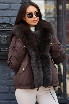 Пуховик оверсайз бомбер коричневый