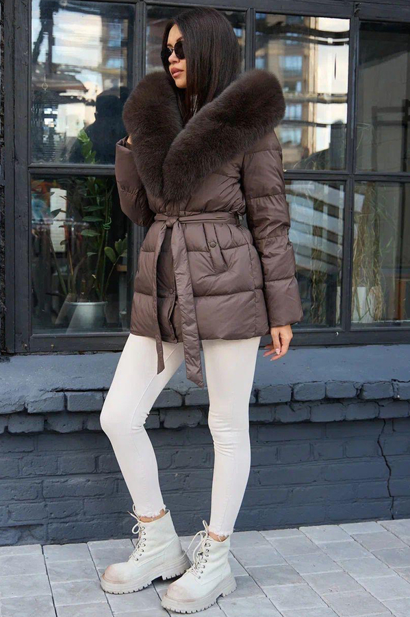 Теплый женский пуховик приталенный брендовый