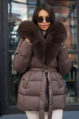 Теплый женский пуховик приталенный брендовый